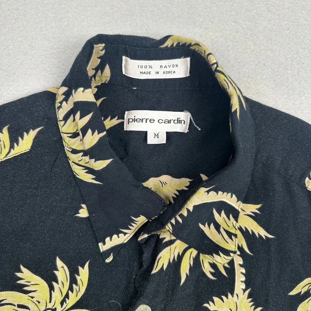 80s Vintage 100% Rayon Pierre Cardin Button Up Shirt Mens Medium Black Tropical - Picture 6 of 10